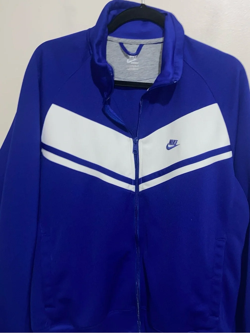Nike Track Jacket Mens Large RN #56323 CA# 05553 Zip Striped Vtg Y2K Royal Blue